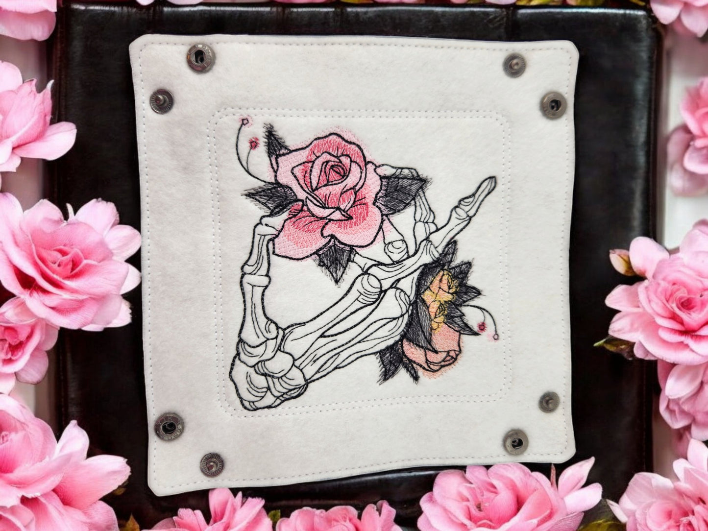 Skeleton hand and roses dice tray - Rowan Gate