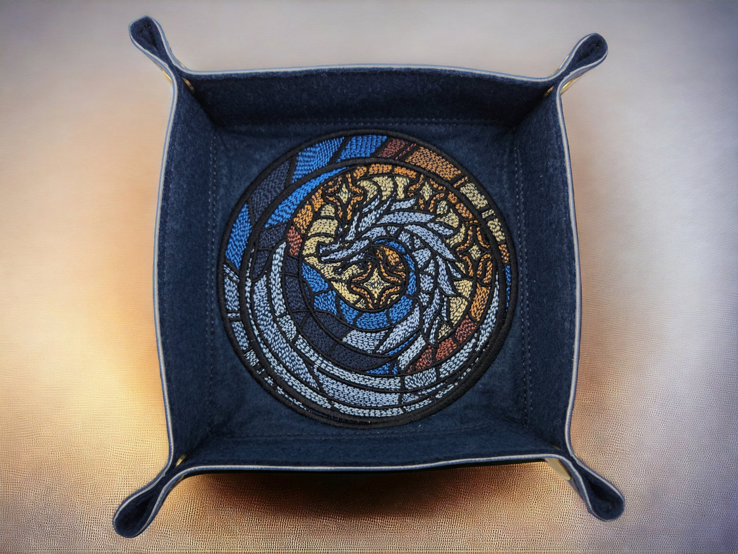 Stained glass style dragon dice tray - Rowan Gate