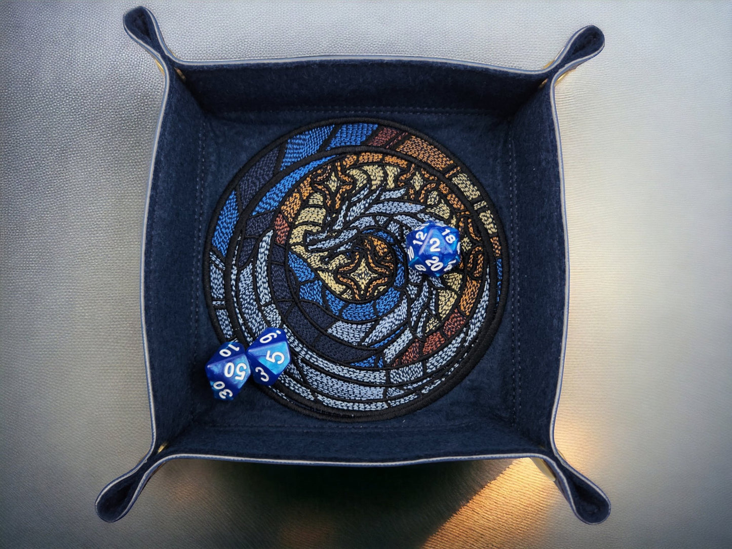 Stained glass style dragon dice tray - Rowan Gate