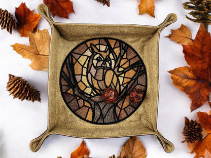 Stained glass style owl dice tray - Rowan Gate