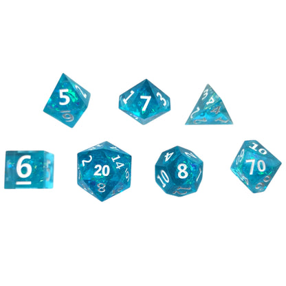 Teal dice with iridescent foil - Sharp Resin - Rowan Gate