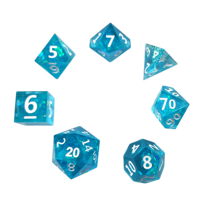 Teal dice with iridescent foil - Sharp Resin - Rowan Gate