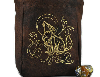 Howling wolf dice bag for tabletop gaming